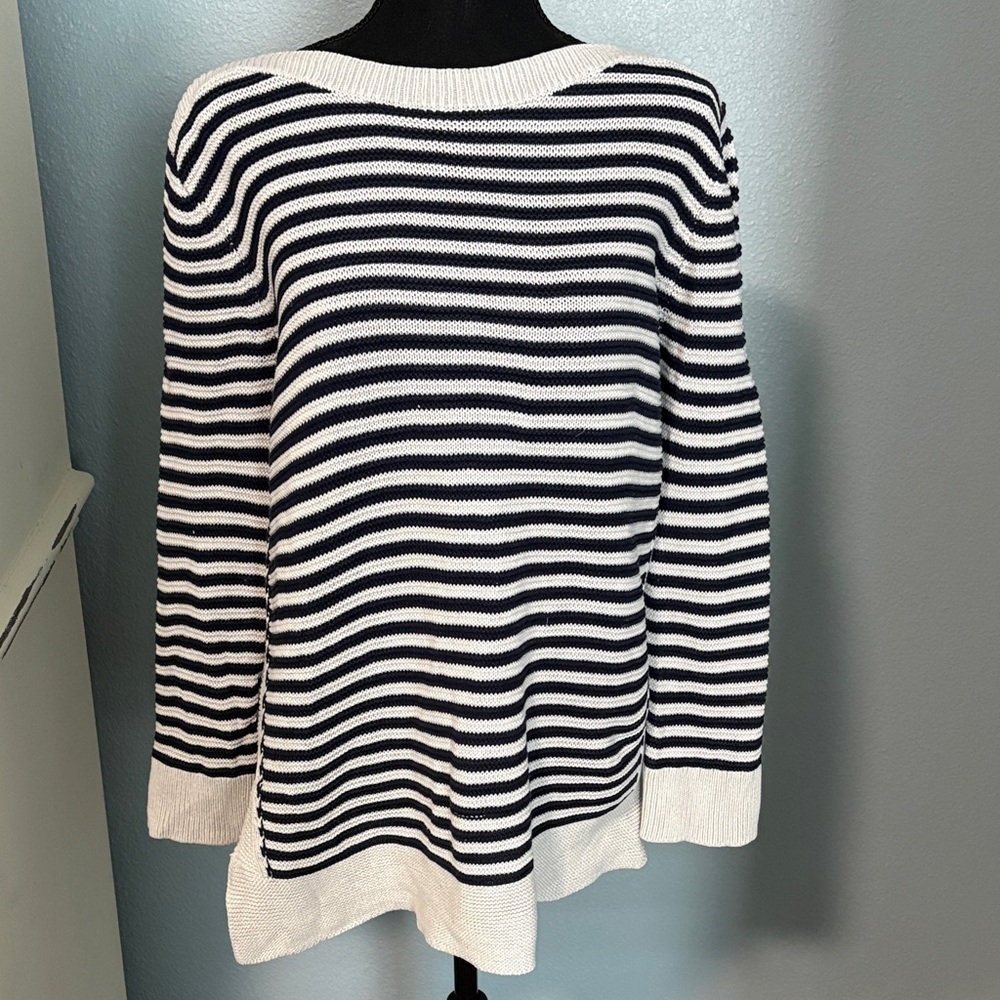 LOFT Navy & light grey Horizontal Stripe Crewneck Sweater